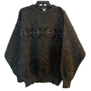 Creations Boris Vintage 80's Gray Wool Blend Argyle Sweater Made in Italy Large